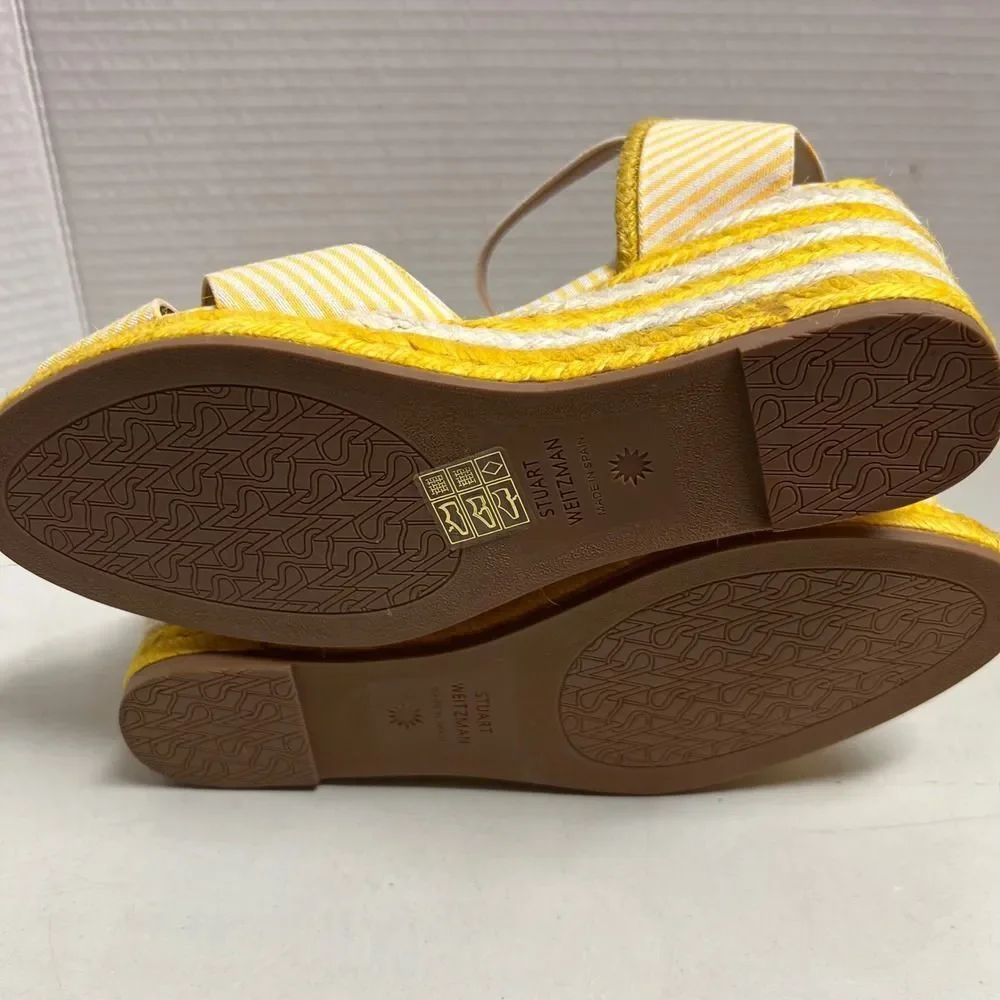 STUART WEITZMAN  Minela Striped Wedge Espadrille Yellow White Size 6.5 SEE DESCR - Picture 4 of 15